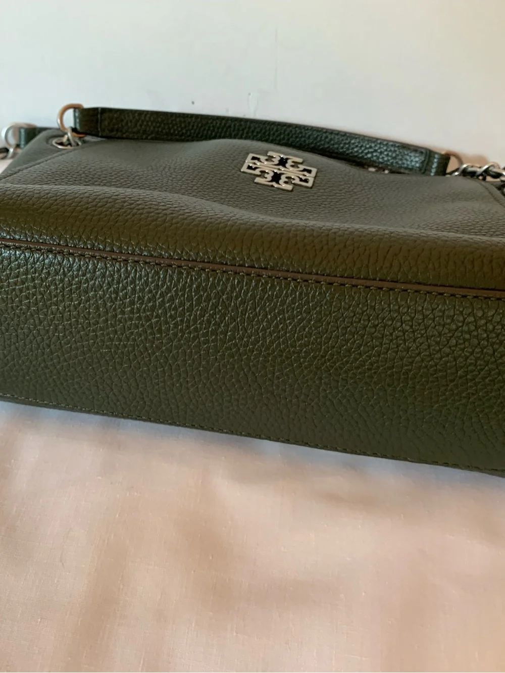 Tory Burch Forest Green Leather Shoulder small Tote